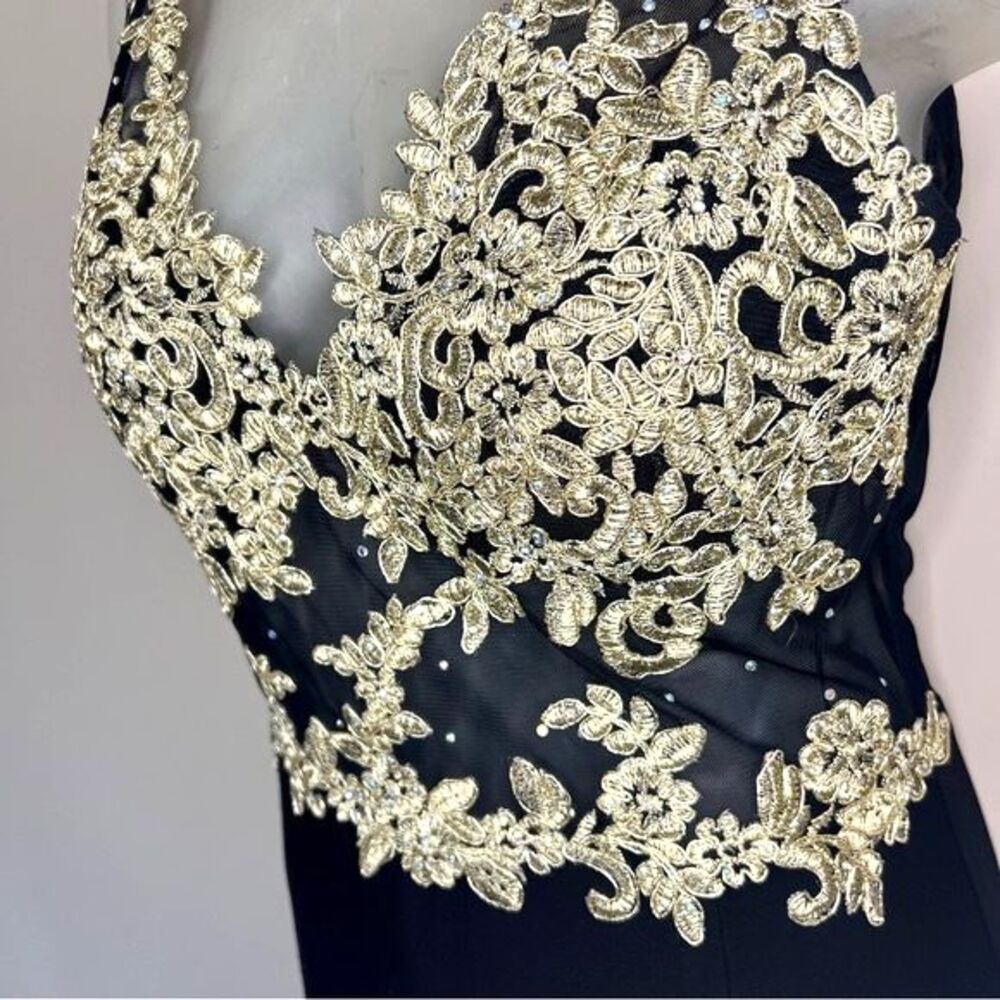 Blondie Nites by Stacy Sklar Juniors 11 Long Black & Gold‎ Long Gown Formal Prom - Picture 7 of 15